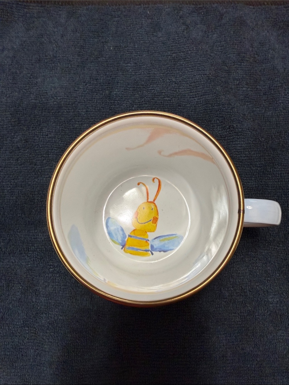 MacKenzie-Childs White and blue kids Dinner Plate  , bowl and cupwith Gold Rim - Picture 6 of 10
